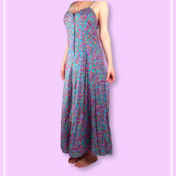 Vintage Cottagecore Floral Maxi Dress Festival 80s - Picture 6 of 6